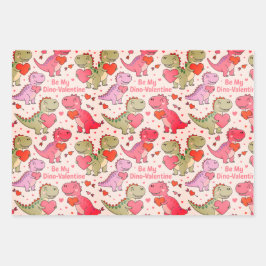 Kids valentine wrap with dinosaurs &hearts ラッピングペーパーシート