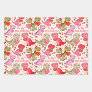 Kids valentine wrap  with dinosaurs &hearts ラッピングペーパーシート