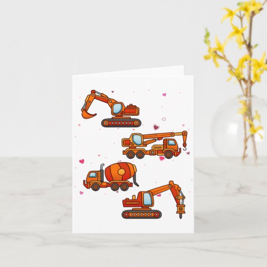 Kids Valentines Day Construction Trucks Boys Kids  カード (黄色い花)