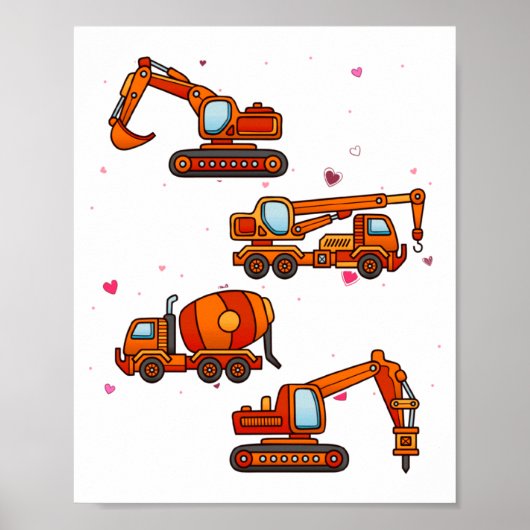 Kids Valentines Day Construction Trucks Boys Kids  ポスター (正面)