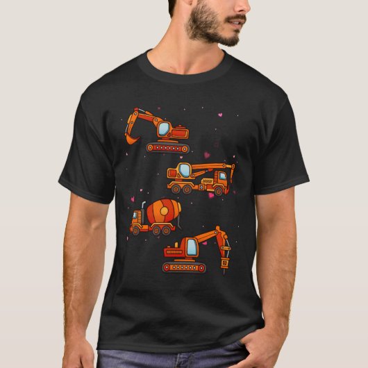 Kids Valentines Day Construction Trucks Boys Kids  Tシャツ (正面)