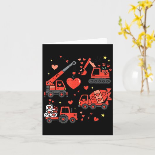 Kids Valentines Day Construction Trucks Funny Boys カード (黄色い花)