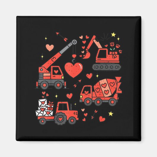 Kids Valentines Day Construction Trucks Funny Boys マグネット (正面)