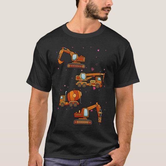 Kids Valentines Day Construction Trucks Funny Boys Tシャツ (正面)