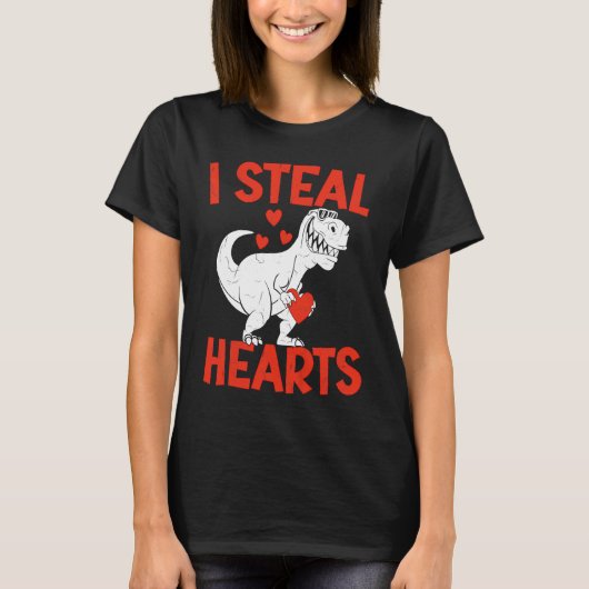 Kids Valentines Day I Steal Hearts Love Trex Dino  Tシャツ (正面)