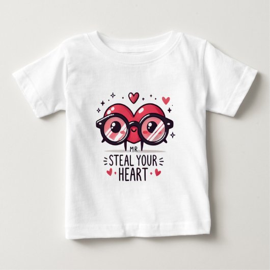 Kids Valentines Day Shirt、Mr.あなたのハートを盗む ベビーTシャツ (正面)