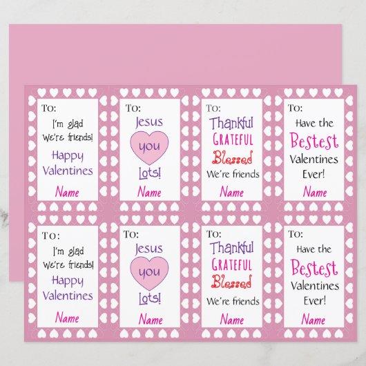 Kids Valentines Sheet of Eight (正面/裏面)