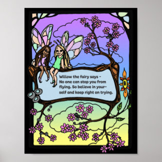 Kids Wall Poster - Fairies Black BG - Unicorn ポスター