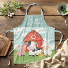 Kids Watercolor Farm Animals Cute Farmyard エプロン