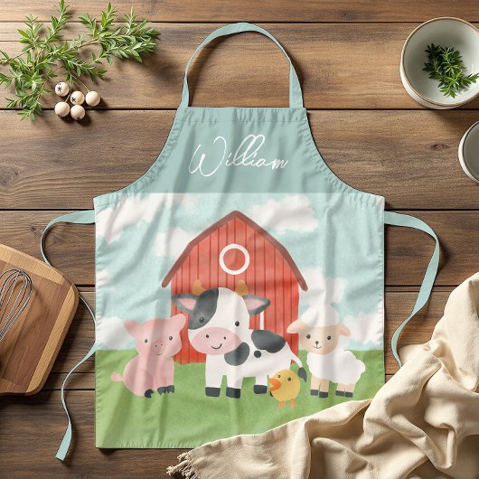 Kids Watercolor Farm Animals Cute Farmyard エプロン