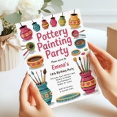 Kids Watercolor Pottery Painting Birthday Party 招待状