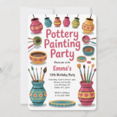 Kids Watercolor Pottery Painting Birthday Party 招待状 (正面)