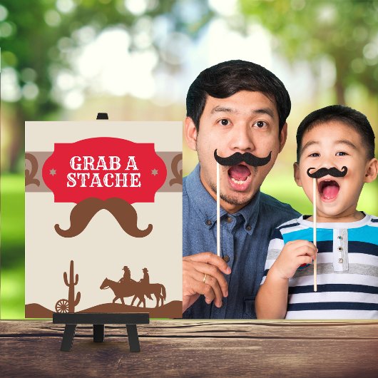 Kids Western Red "Grab a stache"パーティーの好意サイン ポスター