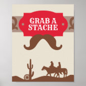 Kids Western Red "Grab a stache"パーティーの好意サイン ポスター (正面)