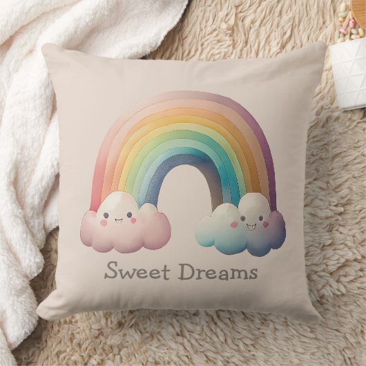 Kids Whimsical Pastel Rainbow in Clouds クッション (ブランケット)
