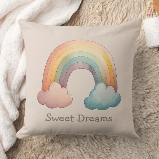 Kids Whimsical Pastel Rainbow in Clouds クッション (ブランケット)
