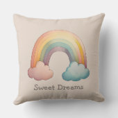 Kids Whimsical Pastel Rainbow in Clouds クッション (裏面)