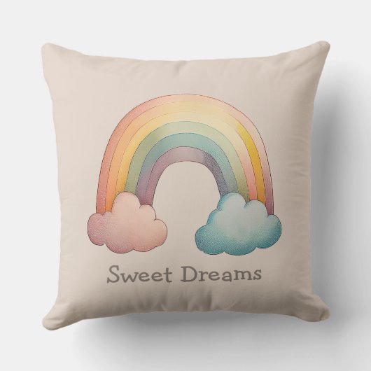 Kids Whimsical Pastel Rainbow in Clouds クッション (裏面)