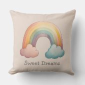 Kids Whimsical Pastel Rainbow in Clouds クッション (正面)