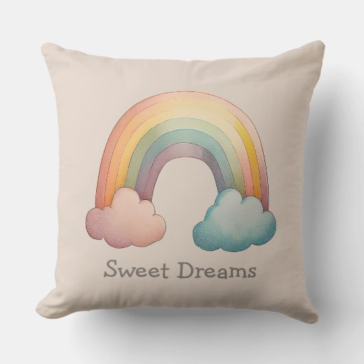 Kids Whimsical Pastel Rainbow in Clouds クッション (正面)