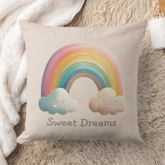 Kids Whimsical Pastel Rainbow in Clouds クッション (ブランケット)