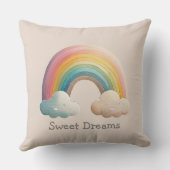 Kids Whimsical Pastel Rainbow in Clouds クッション (裏面)
