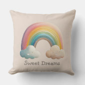 Kids Whimsical Pastel Rainbow in Clouds クッション (正面)