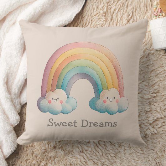 Kids Whimsical Pastel Rainbow in Clouds クッション (ブランケット)