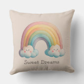 Kids Whimsical Pastel Rainbow in Clouds クッション (裏面)