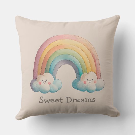 Kids Whimsical Pastel Rainbow in Clouds クッション (裏面)