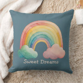 Kids Whimsical Pastel Rainbow in Clouds クッション (ブランケット)