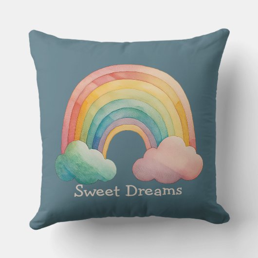 Kids Whimsical Pastel Rainbow in Clouds クッション (裏面)