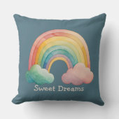 Kids Whimsical Pastel Rainbow in Clouds クッション (正面)