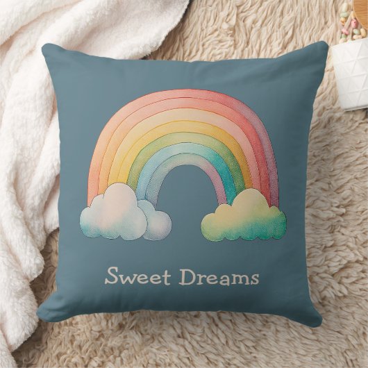 Kids Whimsical Pastel Rainbow in Clouds クッション (ブランケット)