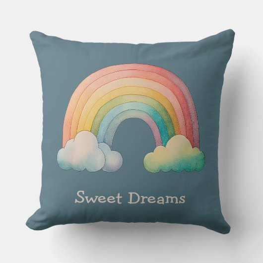 Kids Whimsical Pastel Rainbow in Clouds クッション (正面)
