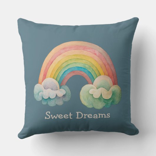 Kids Whimsical Pastel Rainbow in Clouds クッション (裏面)