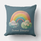 Kids Whimsical Pastel Rainbow in Clouds クッション (正面)