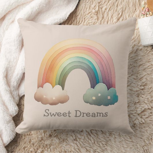 Kids Whimsical Pastel Rainbow in Clouds クッション (ブランケット)