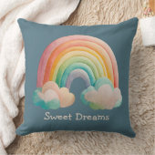 Kids Whimsical Pastel Rainbow in Clouds クッション (ブランケット)