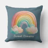 Kids Whimsical Pastel Rainbow in Clouds クッション (正面)