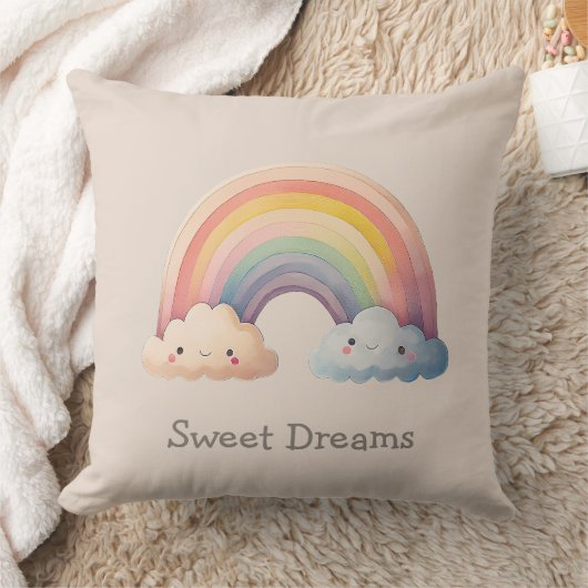 Kids Whimsical Pastel Rainbow in Clouds クッション (ブランケット)