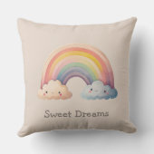 Kids Whimsical Pastel Rainbow in Clouds クッション (裏面)