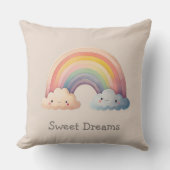 Kids Whimsical Pastel Rainbow in Clouds クッション (正面)