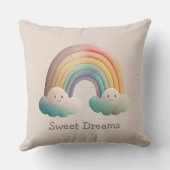 Kids Whimsical Pastel Rainbow in Clouds クッション (裏面)