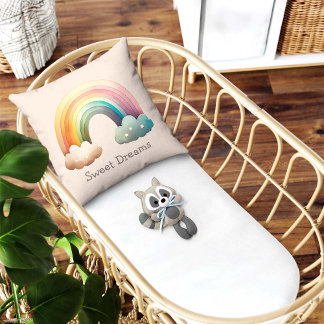 Kids Whimsical Pastel Rainbow in Clouds クッション