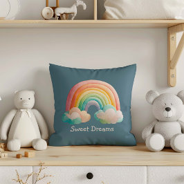 Kids Whimsical Pastel Rainbow in Clouds クッション