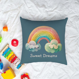 Kids Whimsical Pastel Rainbow in Clouds クッション