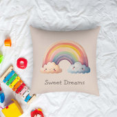 Kids Whimsical Pastel Rainbow in Clouds クッション