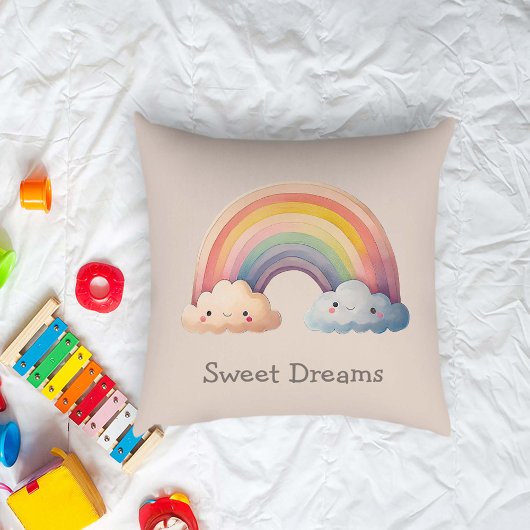 Kids Whimsical Pastel Rainbow in Clouds クッション