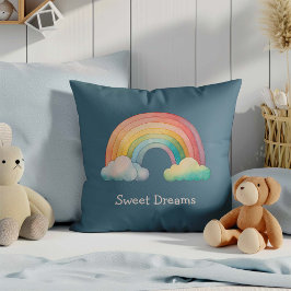 Kids Whimsical Pastel Rainbow in Clouds クッション